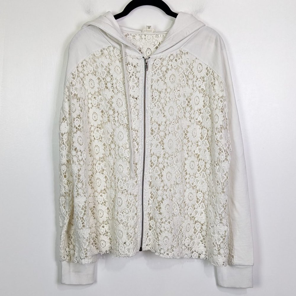 Eze Sur Mer Floral Lace Hooded Zip Up Sweatshirt Size S